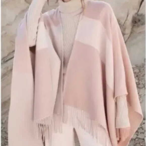 SOIA & KYO Soft Pink Colorblock Poncho Scarfigan - Picture 1 of 7